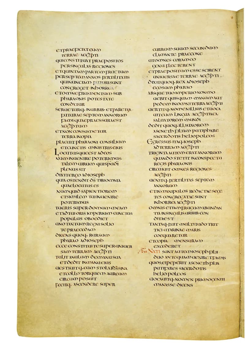 Codex Amiatinus, Genesis 50 (canvas 80) by Master of the Codex Amiatinus (Monkwearmouth-Jarrow scriptorium) depicting Genesis 50