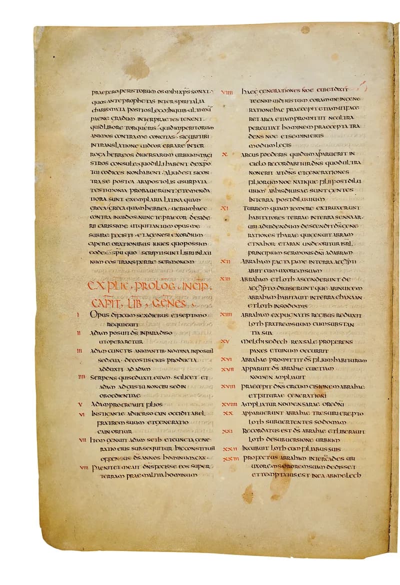 Codex Amiatinus, Genesis 9 (canvas 16) by Master of the Codex Amiatinus (Monkwearmouth-Jarrow scriptorium) depicting Genesis 9