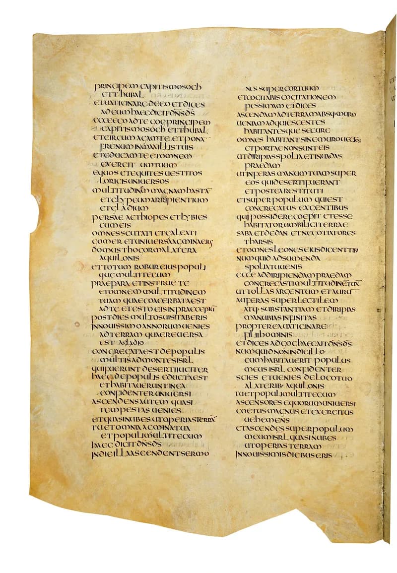 Codex Amiatinus, Isaiah 22 (canvas 1242) by Master of the Codex Amiatinus (Monkwearmouth-Jarrow scriptorium) depicting Isaiah 22