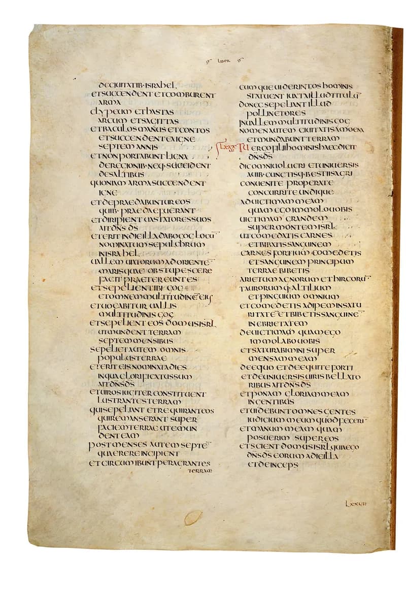 Codex Amiatinus, Isaiah 23 (canvas 1244) by Master of the Codex Amiatinus (Monkwearmouth-Jarrow scriptorium) depicting Isaiah 23