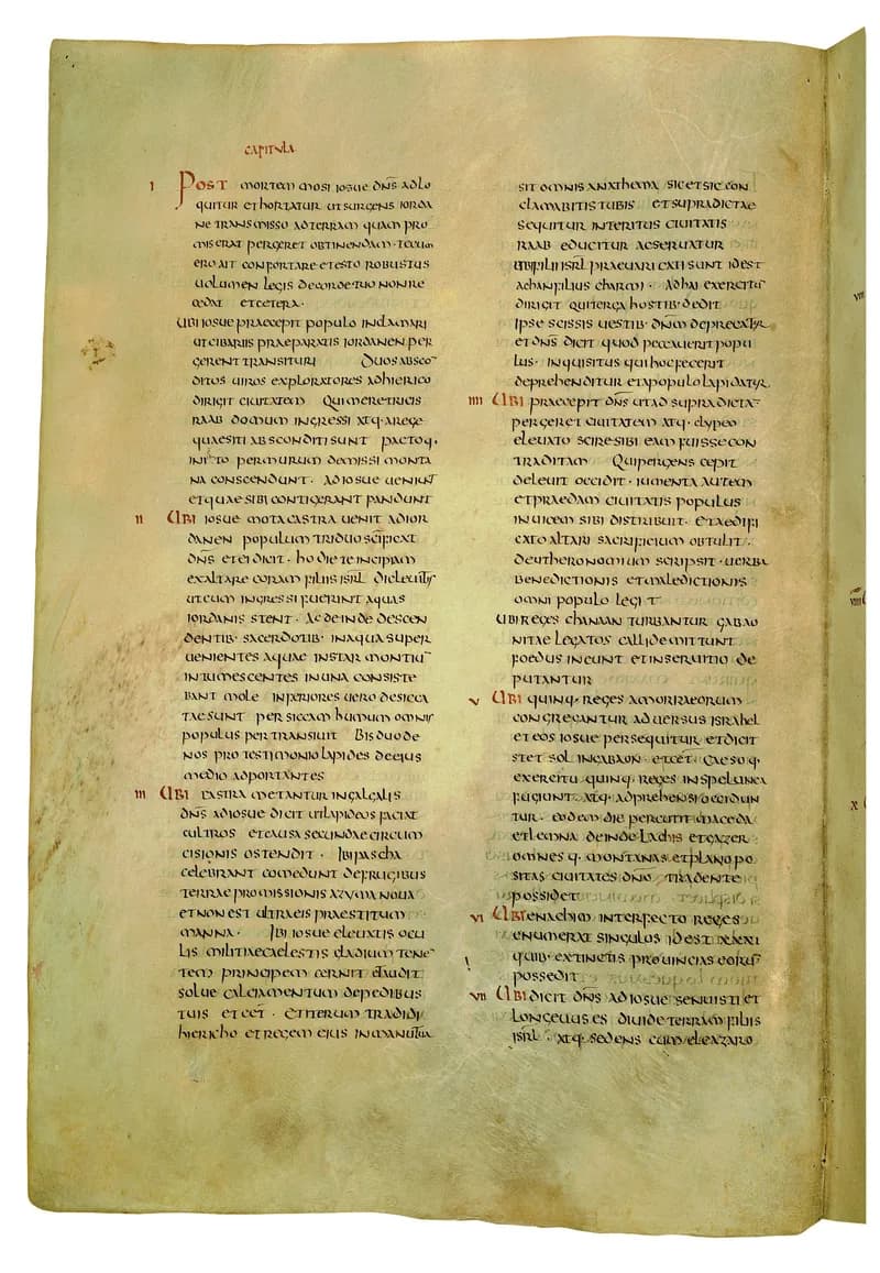 Codex Amiatinus, Judges 11 (canvas 346) by Master of the Codex Amiatinus (Monkwearmouth-Jarrow scriptorium) depicting Judges 11