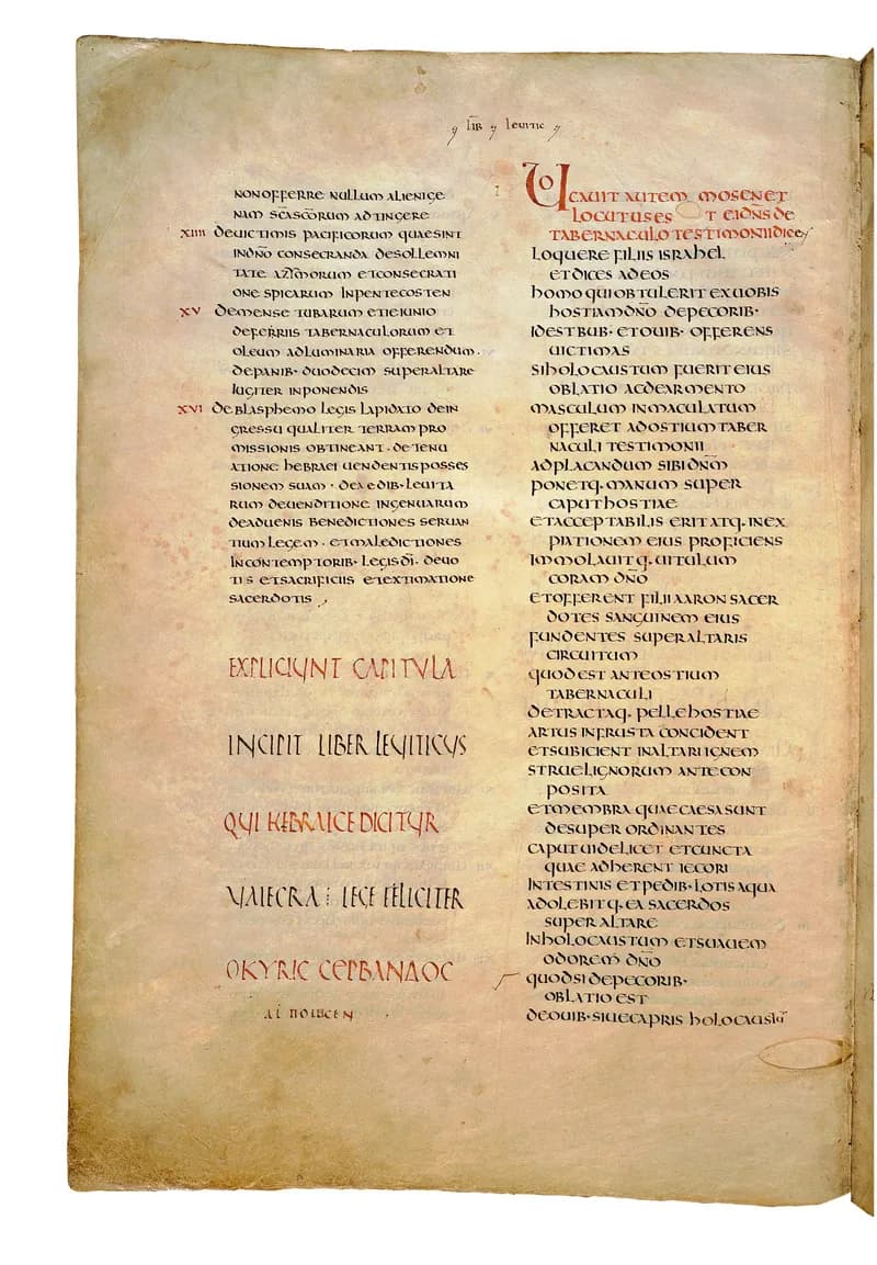Codex Amiatinus, Leviticus 18 (canvas 170) by Master of the Codex Amiatinus (Monkwearmouth-Jarrow scriptorium) depicting Leviticus 18