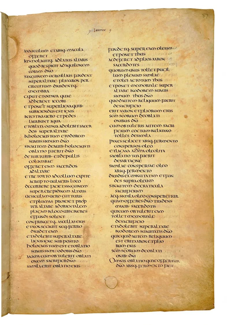 Codex Amiatinus, Leviticus 19 (canvas 171) by Master of the Codex Amiatinus (Monkwearmouth-Jarrow scriptorium) depicting Leviticus 19