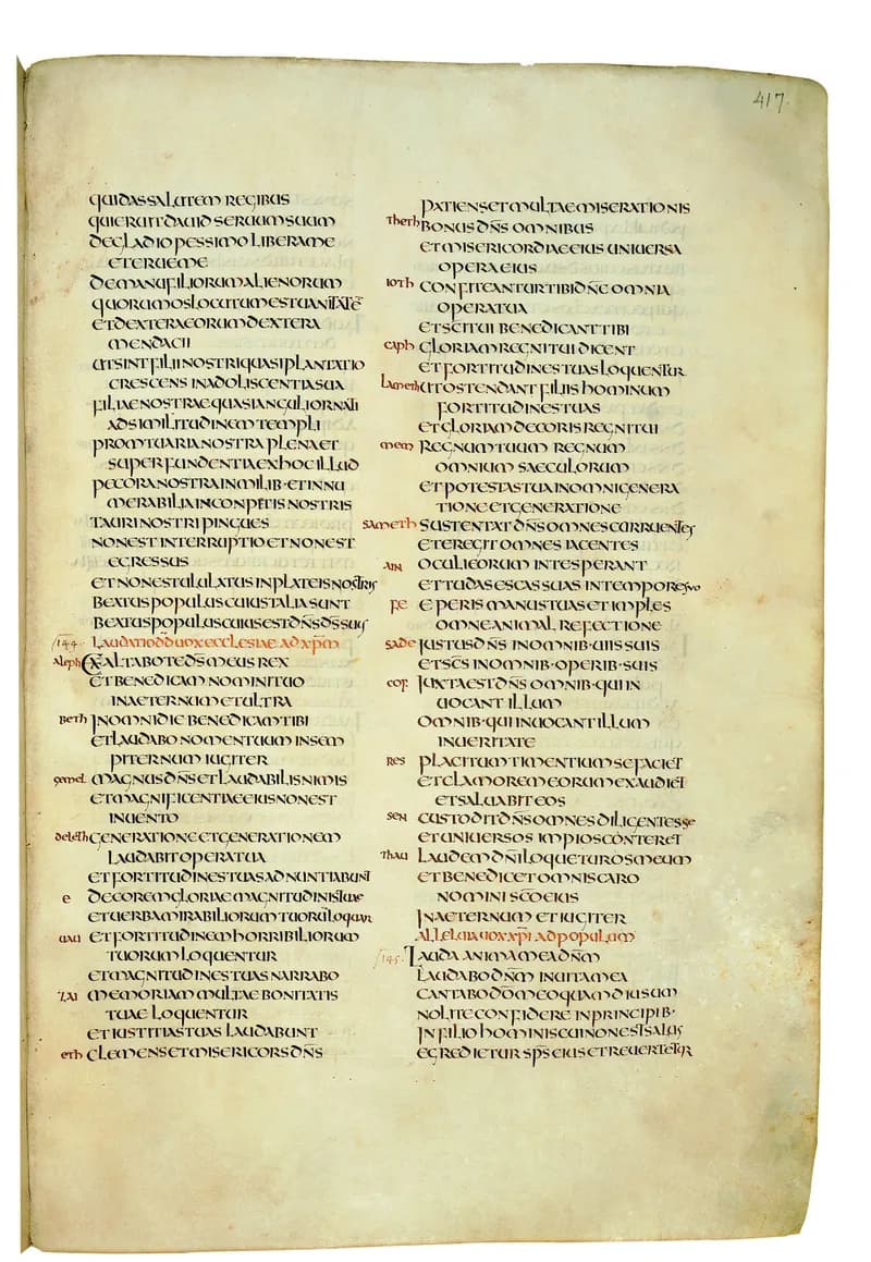 Codex Amiatinus, Psalms 27 (canvas 831) by Master of the Codex Amiatinus (Monkwearmouth-Jarrow scriptorium) depicting Psalms 27