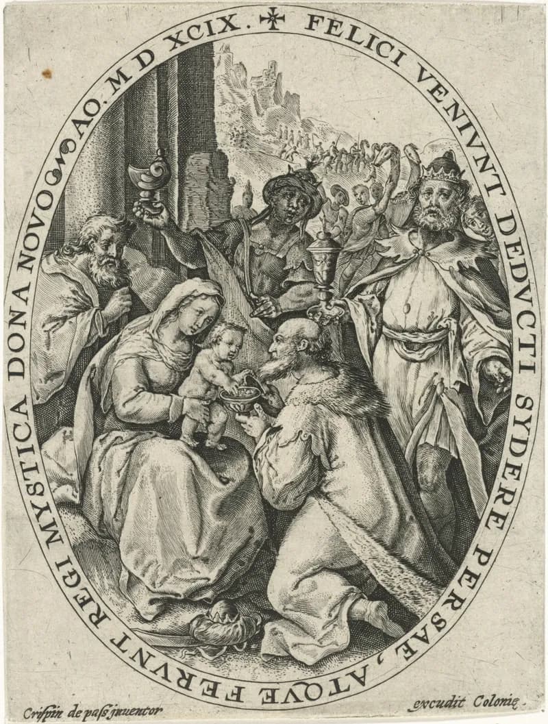 Aanbidding door de koningen by Crispijn van de Passe depicting Matthew 2