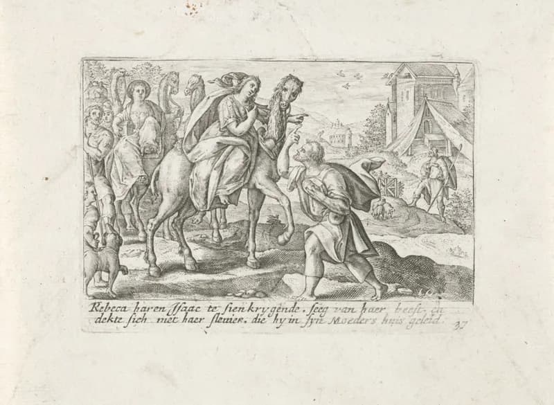 De ontmoeting van Isaak en Rebekka by Crispijn van de Passe depicting Genesis 24