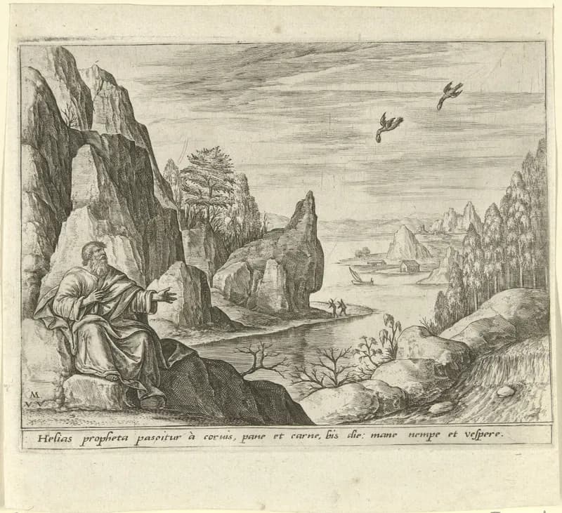 Elia gevoed door raven by Crispijn van de Passe depicting 1 Kings 17