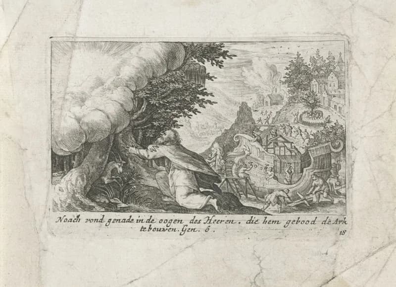 God draagt Noach op de ark te bouwen by Crispijn van de Passe depicting Genesis 7