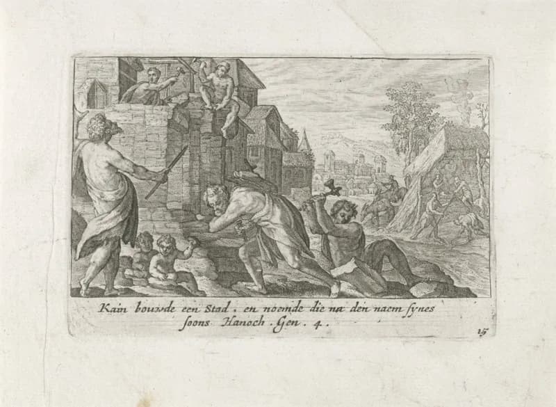 Kaïn bouwt de stad Henoch by Crispijn van de Passe depicting Genesis 4