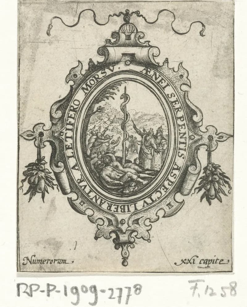 Mozes en de koperen slang by Crispijn van de Passe depicting Numbers 21