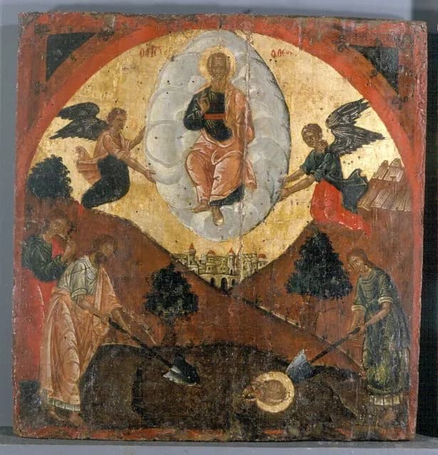 The Death of the Holy Apostle and Evangelist John the Theologian by Anonymous (Greek icon tradition) depicting 3 John 1:13