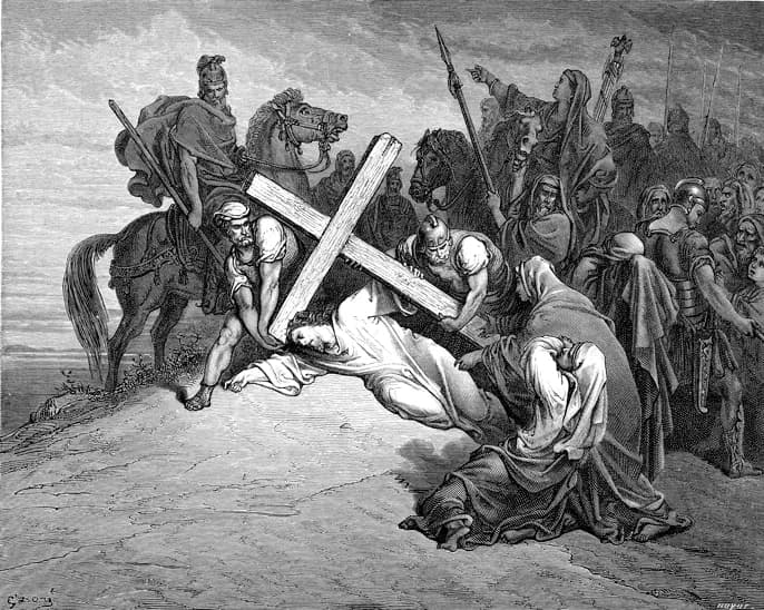 Arrival at Calvary by Gustave Doré depicting Luke 23:26