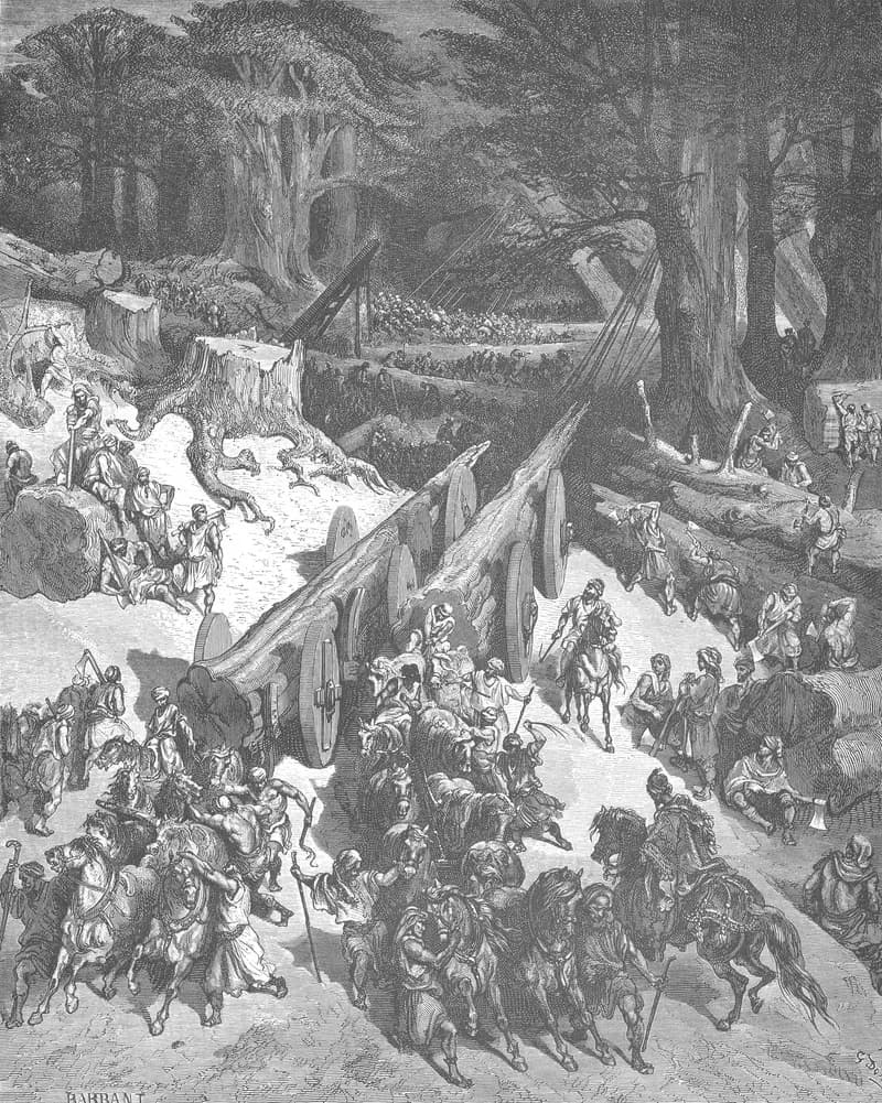 Cedars Are Cut Down for the Jerusalem Temple by Gustave Doré depicting 1 Kings 5:1