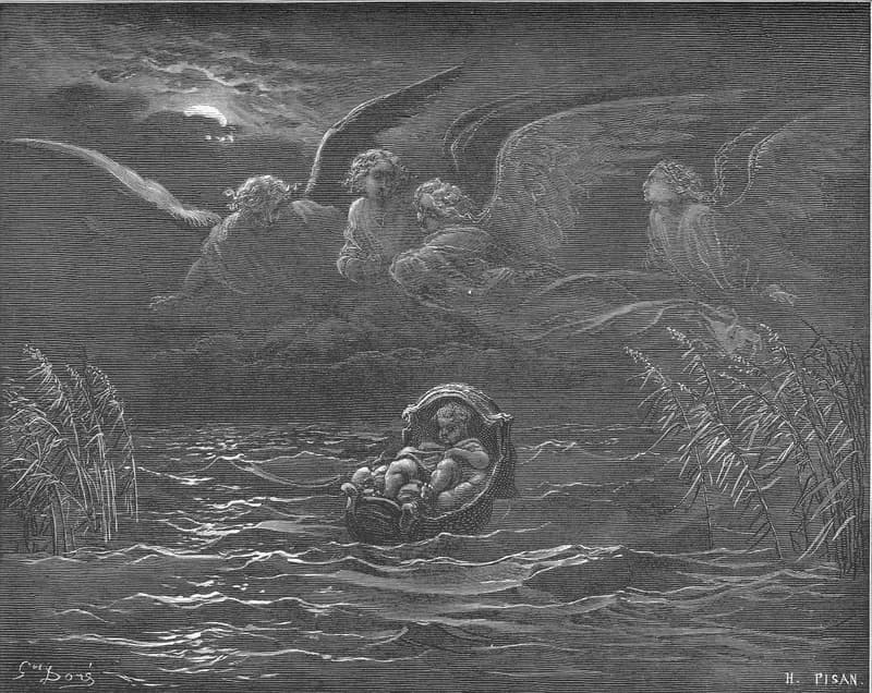 The Child Moses on the Nile by Gustave Doré depicting Exodus 2:3