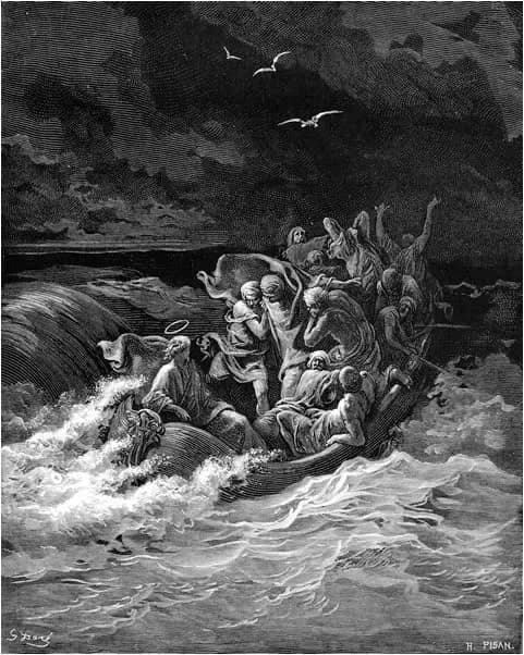 Jesus Calming the Tempest by Gustave Doré depicting Mark 4:37