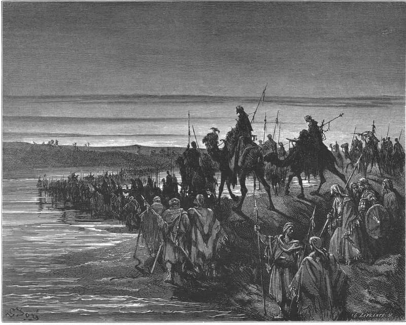 The Israelites Cross the Jordan River by Gustave Doré depicting Joshua 3:14