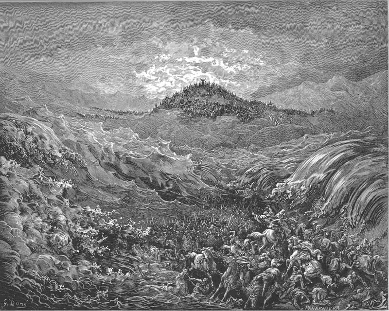 The Egyptians Drown in the Sea by Gustave Doré depicting Exodus 14:27