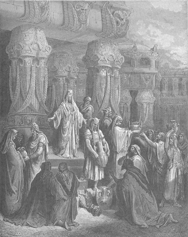 Cyrus Restores the Vessels of the Temple by Gustave Doré depicting Ezra 1:7