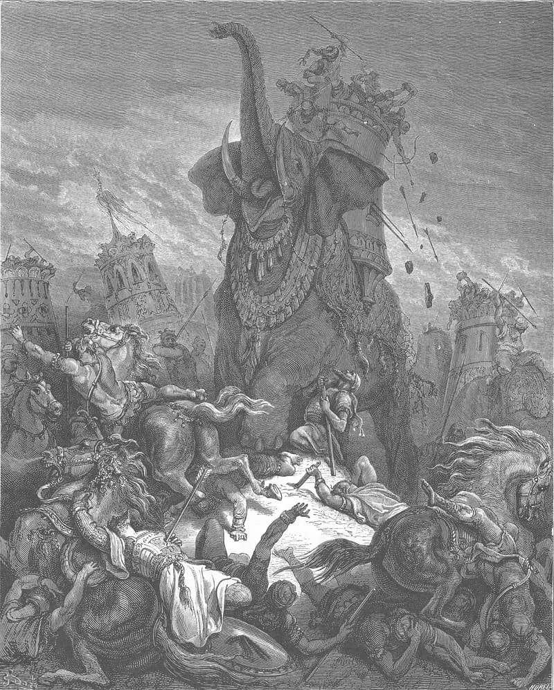 The Death of Eleazar by Gustave Doré depicting 1 Maccabees 6:43