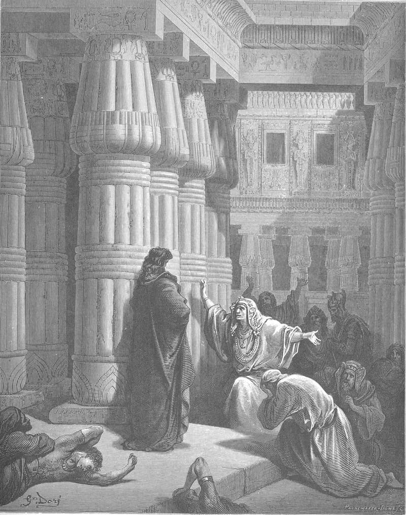 The Egyptians Ask Moses to Depart by Gustave Doré depicting Exodus 12:31