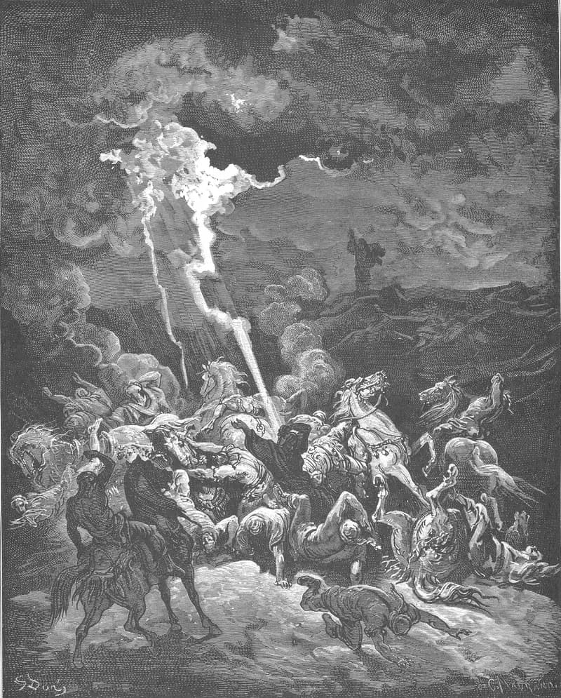 Elijah Destroys the Messengers of Ahaziah by Gustave Doré depicting 2 Kings 1:9
