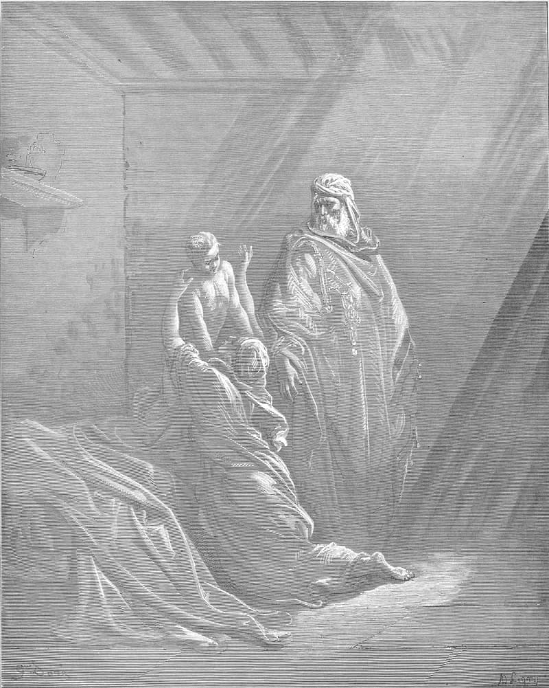 Elijah Raises the Son of the Widow of Zarephath by Gustave Doré depicting 1 Kings 17:17