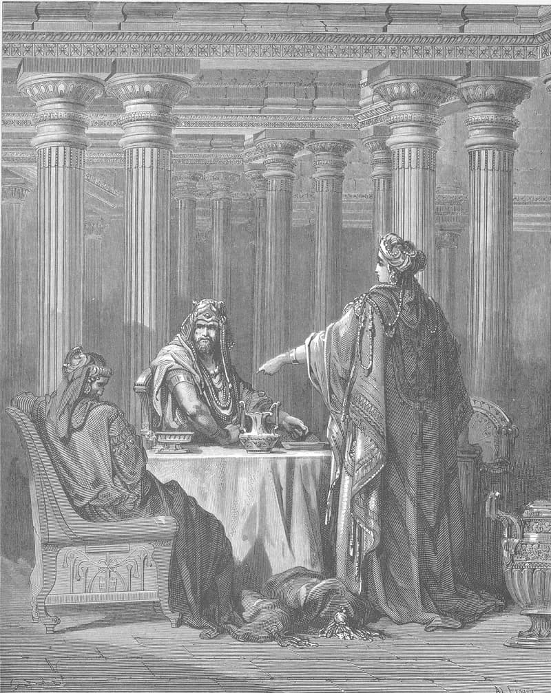 Esther Accuses Haman by Gustave Doré depicting Esther 7:6