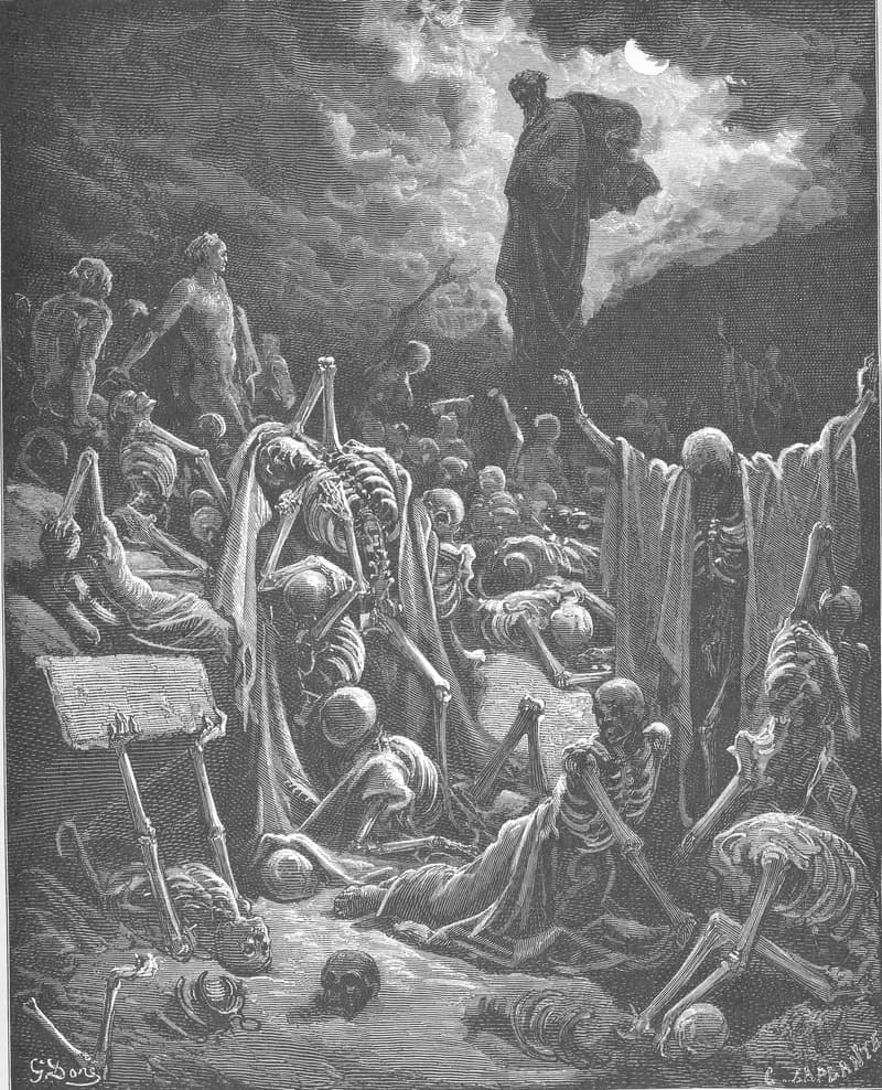 Ezekiel's Vision of the Valley of Dry Bones by Gustave Doré depicting Ezekiel 37:1