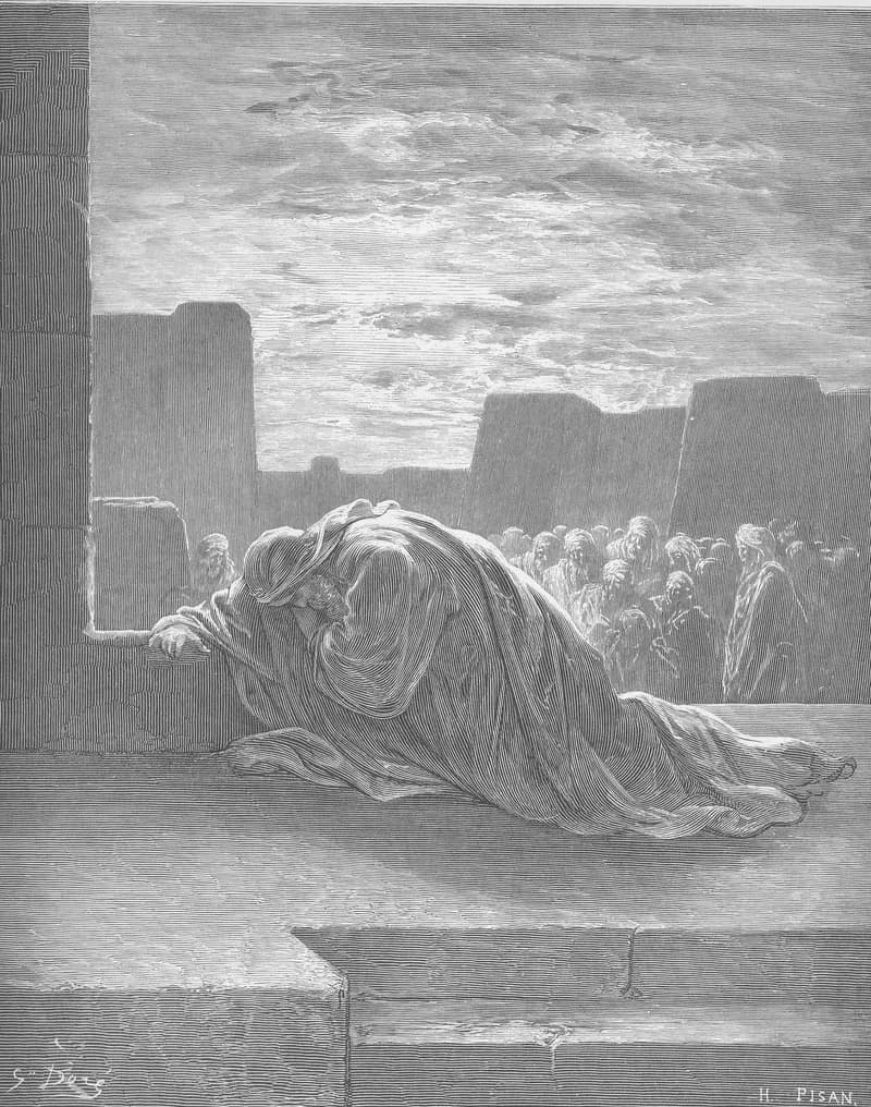 Ezra Kneels in Prayer by Gustave Doré depicting Ezra 9:5