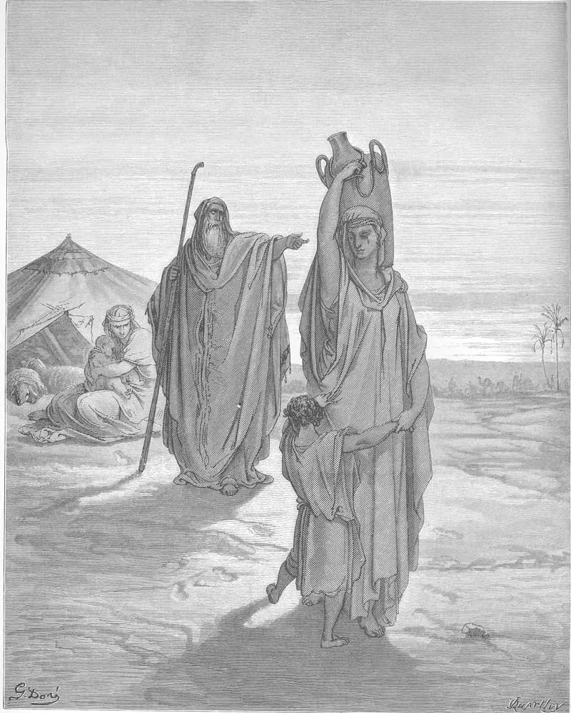 Abraham Sends Hagar and Ishmael Away by Gustave Doré depicting Genesis 21:9