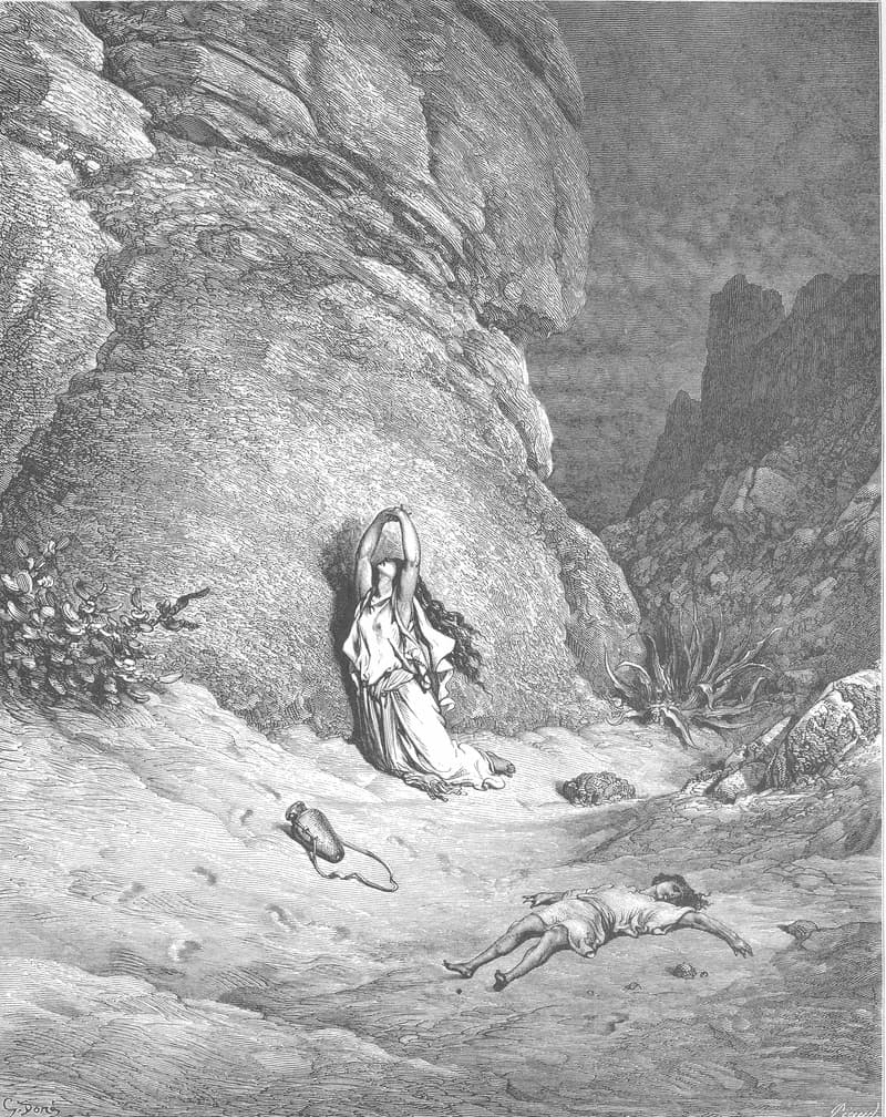 Hagar and Ishmael in the Wilderness by Gustave Doré depicting Genesis 21:15