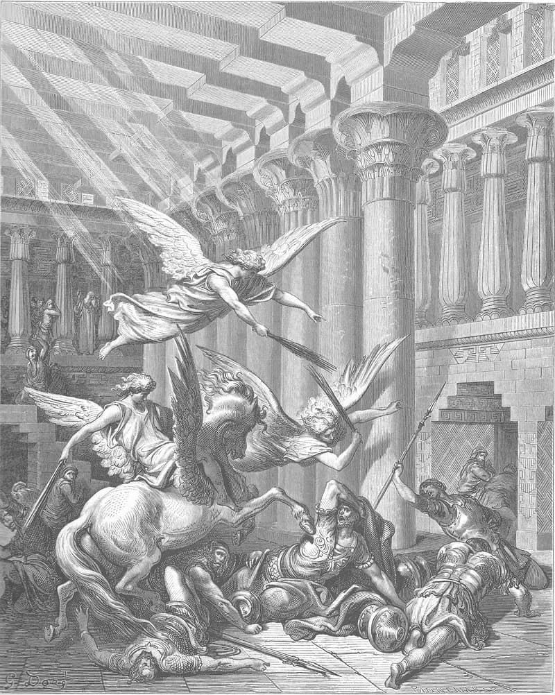 Heliodorus Is Cast Down by Gustave Doré depicting 2 Maccabees 3:24