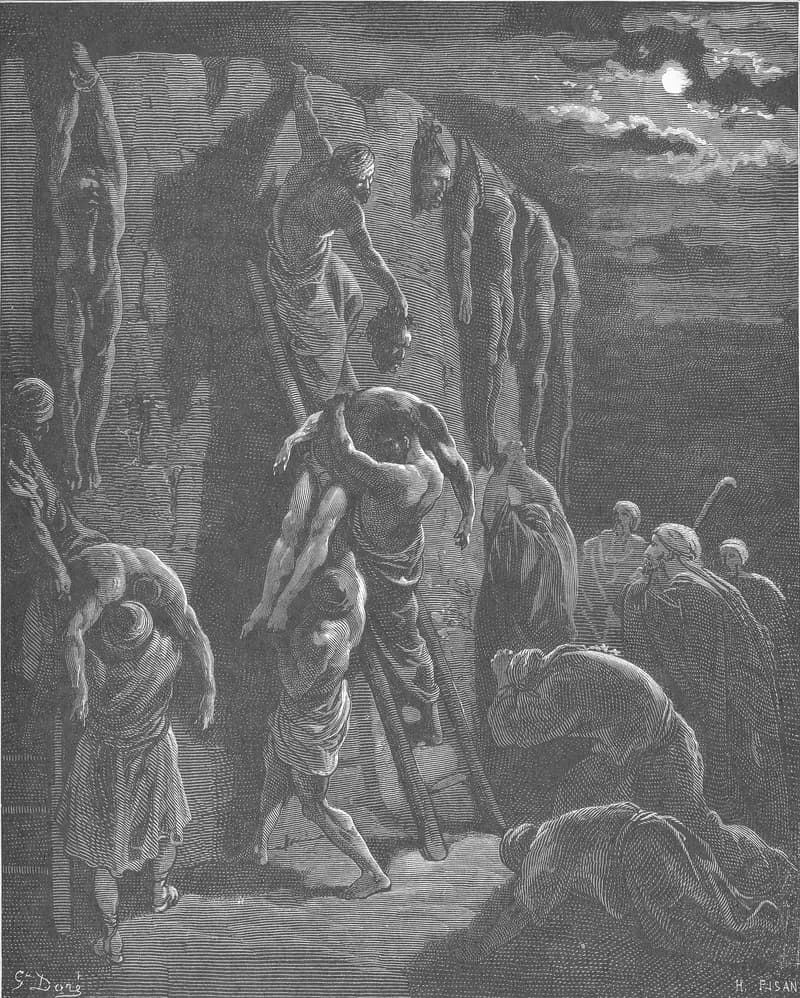Jabesh-Gileadites Recover the Bodies of Saul and His Sons by Gustave Doré depicting 1 Samuel 31:11