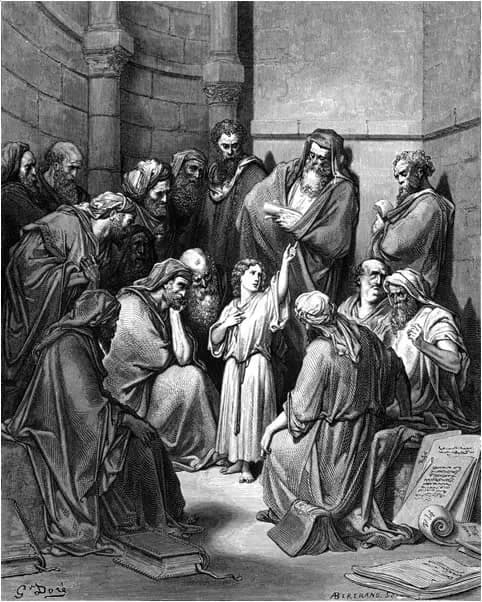 Jesus Converses with the Learned Ones in the Temple by Gustave Doré depicting Luke 2:46