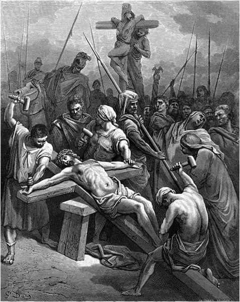 Jesus Is Nailed to the Cross by Gustave Doré depicting John 19:17