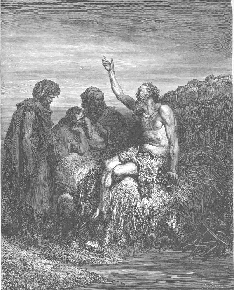 Job Speaks with His Friends by Gustave Doré depicting Job 2:11