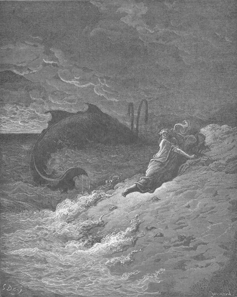 Jonah Is Spewed Forth by the Whale by Gustave Doré depicting Jonah 2:10
