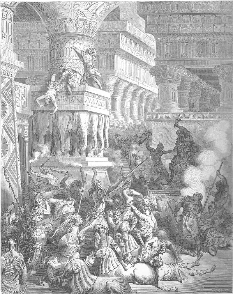 Jonathan Destroys the Temple of Dagon by Gustave Doré depicting 1 Maccabees 10:83