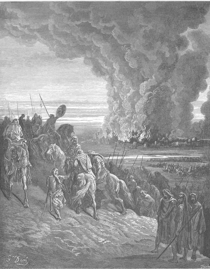 Joshua Burns the Town of Ai by Gustave Doré depicting Joshua 8:19