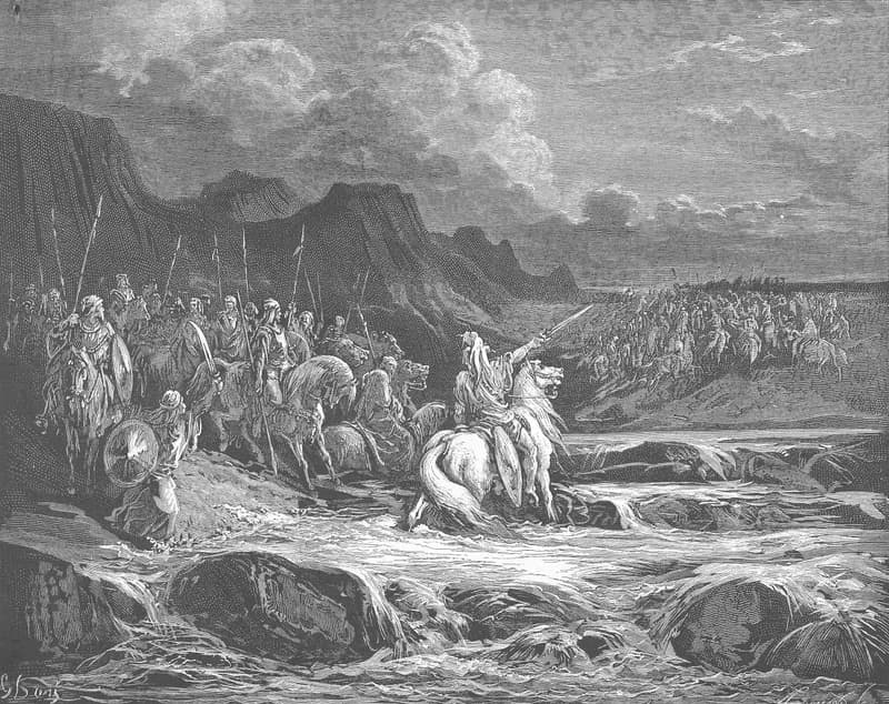 Judas Maccabeus Pursues Timotheus by Gustave Doré depicting 1 Maccabees 5:37