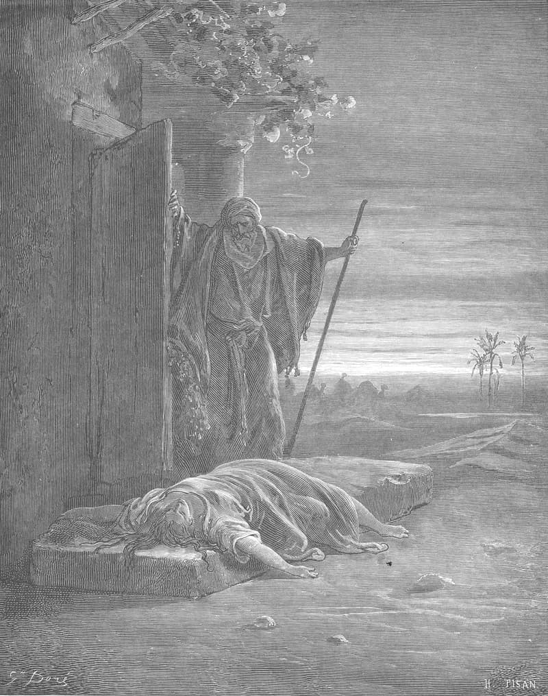 A Levite Finds a Woman's Corpse by Gustave Doré depicting Judges 19:26