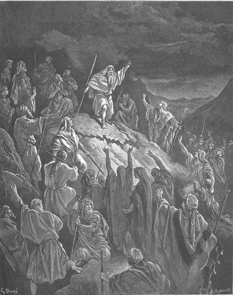 Matthias Appealing to Jewish Refugees by Gustave Doré depicting 1 Maccabees 2:27