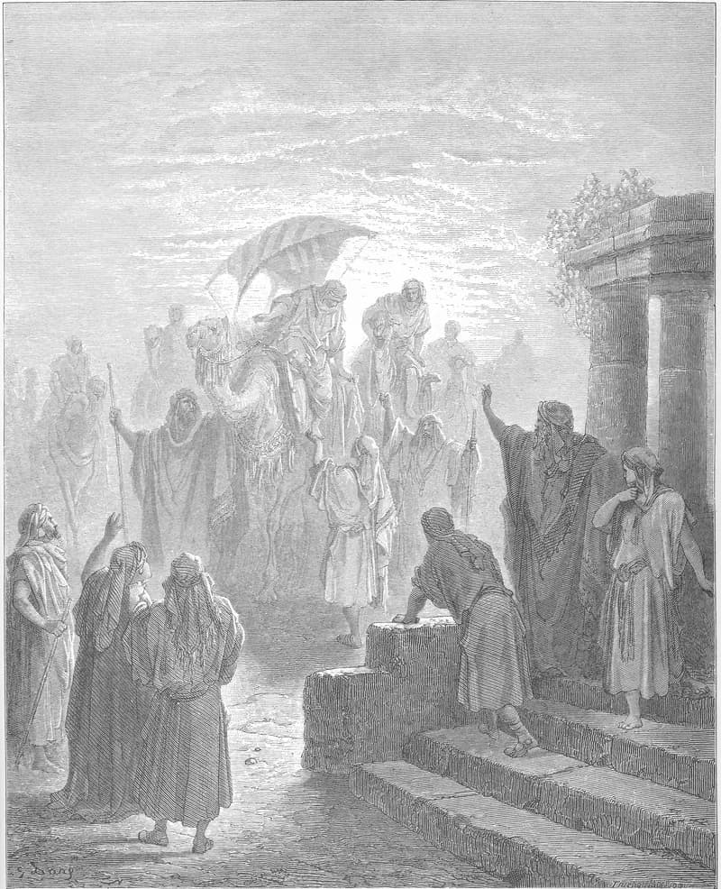 The Meeting of Isaac and Rebekah by Gustave Doré depicting Genesis 24:62
