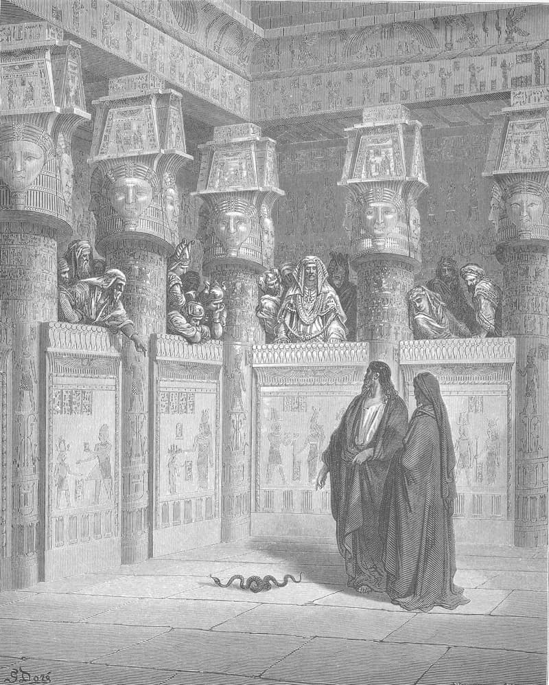 Moses and Aaron Appear before Pharaoh by Gustave Doré depicting Exodus 7:10