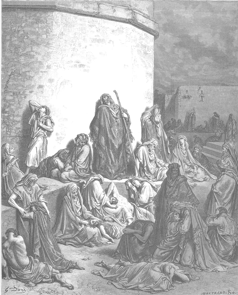People Mourn over the Destruction of Jerusalem by Gustave Doré depicting Lamentations 1:1