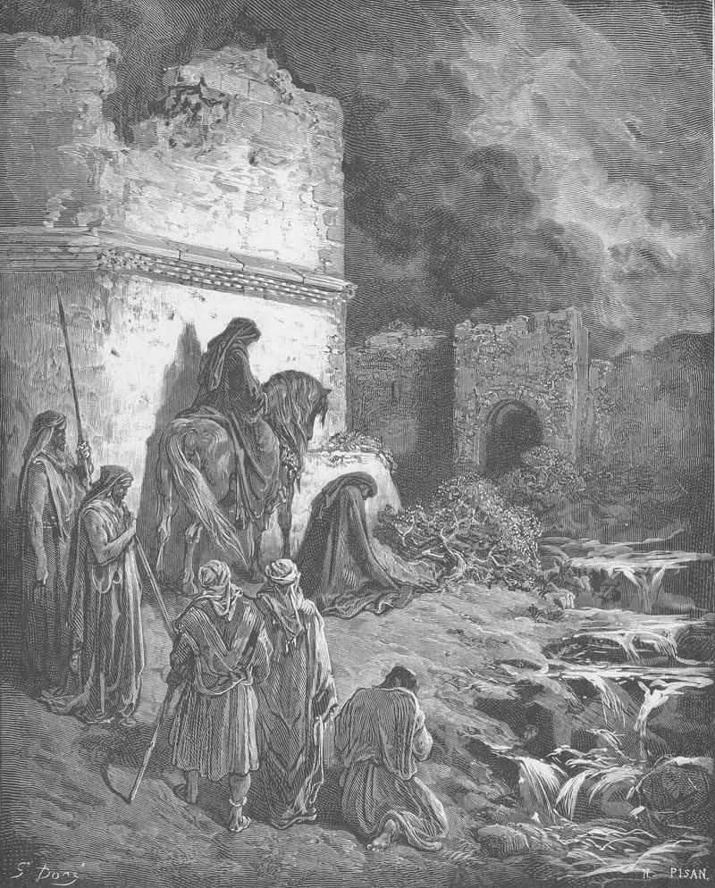 Nehemiah Views the Ruins of Jerusalem's Walls by Gustave Doré depicting Nehemiah 2:11