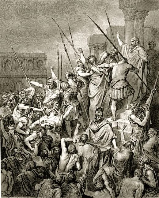 Paul Addresses the Crowd After His Arrest by Gustave Doré depicting Acts 22:1