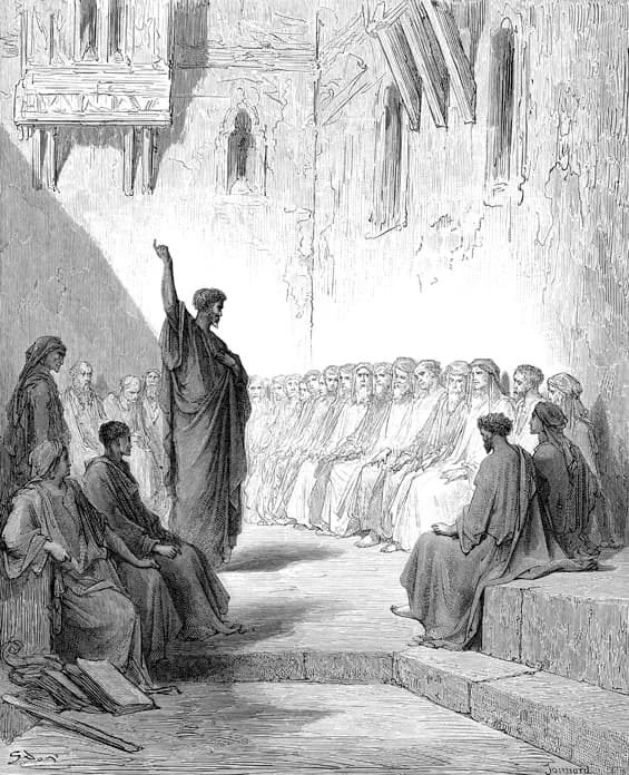 St Paul Preaching to the Thessalonians by Gustave Doré depicting Acts 17:1