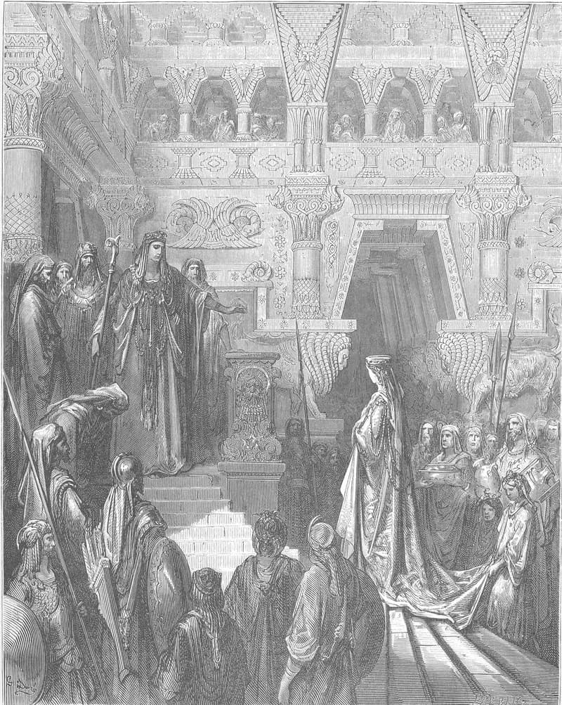 Solomon Receives the Queen of Sheba by Gustave Doré depicting 1 Kings 10:1