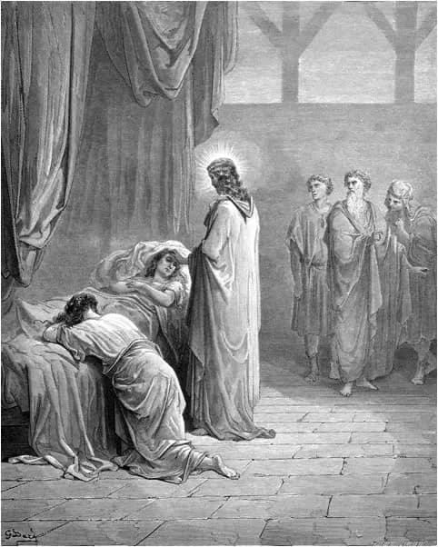 Jesus Raises the Daughter of Jairus from the Dead by Gustave Doré depicting Mark 5:41